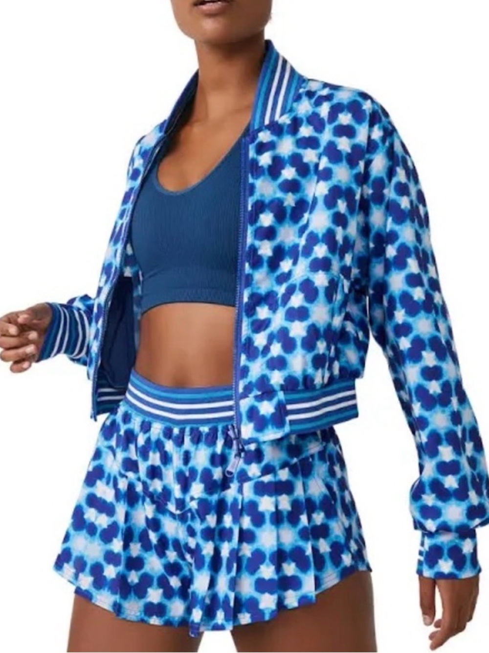 FP Movement by Free People Blue Floral Varsity Bomber Jacket